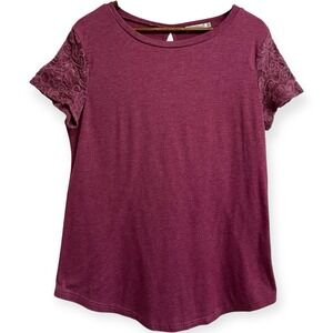 KOITMY Burgundy/Magenta Lace Sleeve Tunic Top - Womens Large - Keyhole Back
